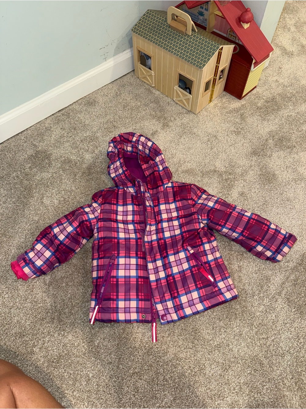 Cat & Jack Pink and Purple Plaid Hooded Puffer Jacket
